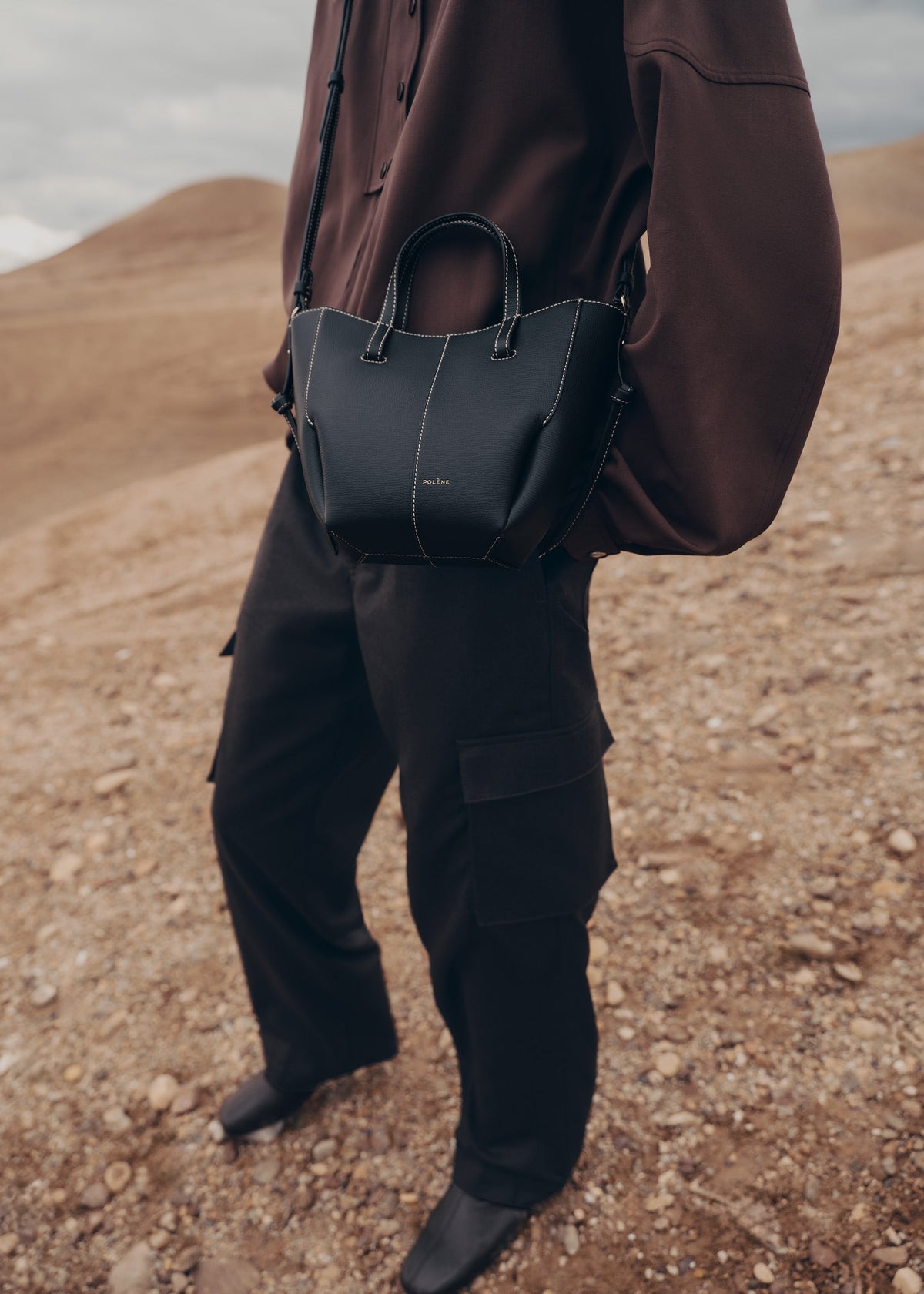 Cyme Tote Nano - Noir Grainé Coutures Écrues