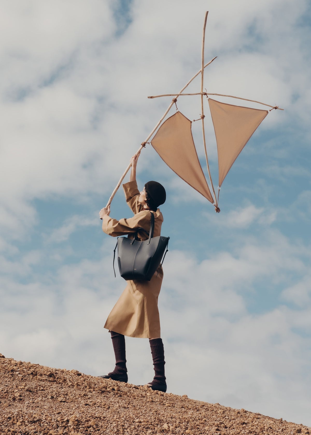 Cyme Tote - Noir Grainé Coutures Écrues