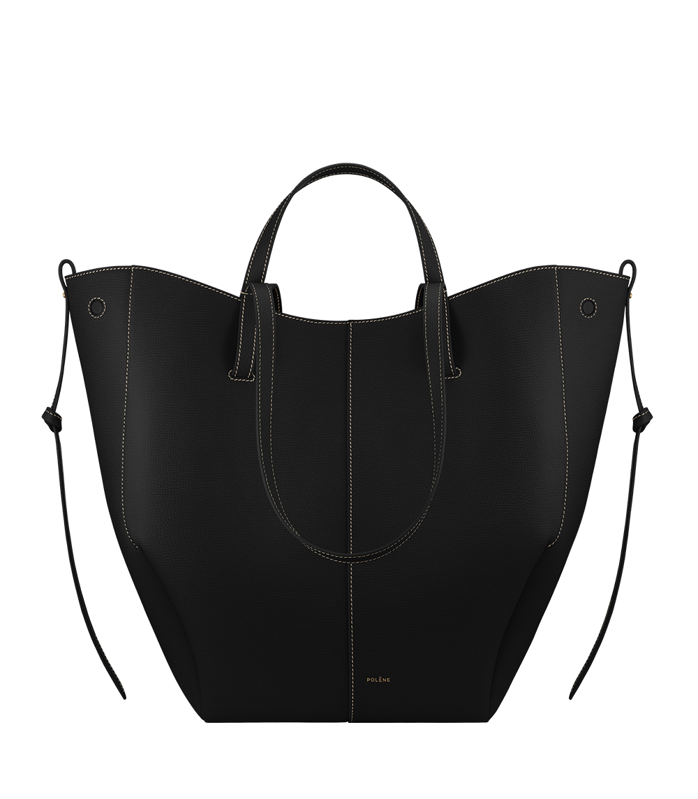 Cyme Tote - Noir Grainé Coutures Écrues