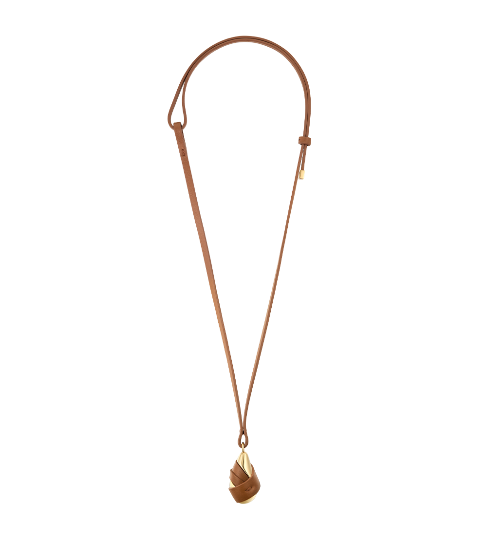 Pendentif Ormé - Dorée Cuir Camel