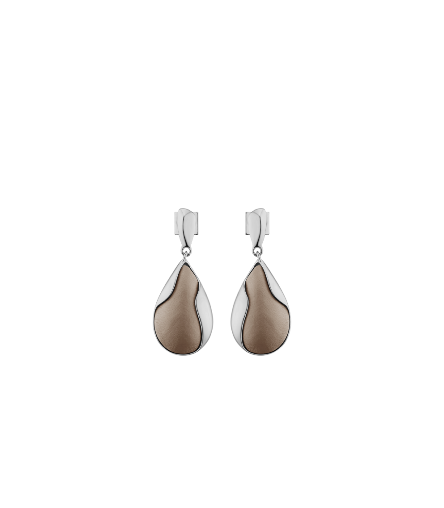 Boucles d’oreilles Ormé - Argentée Cuir Taupe