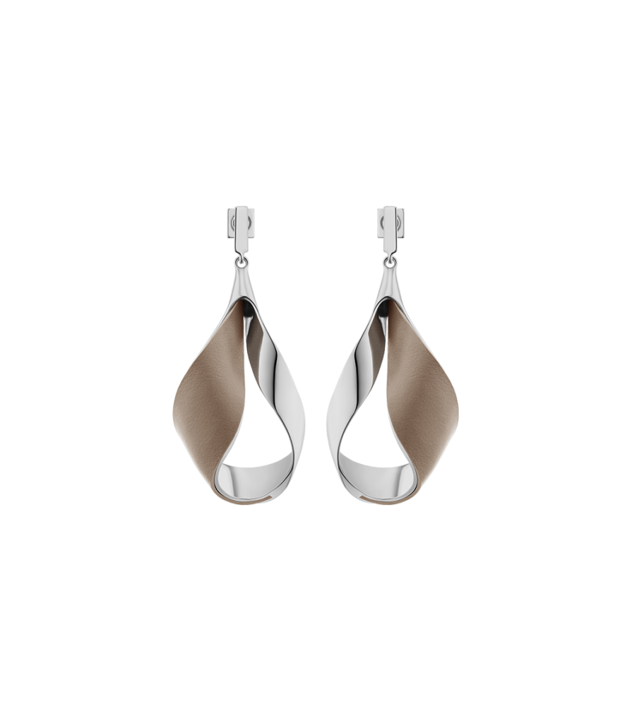 Boucles d’oreilles pendantes Ormé - Argentée Cuir Taupe